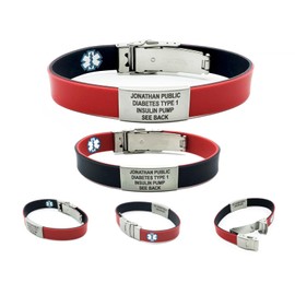 Universal Medical Data Medical Bracelet Black/Red Reversible Sport Slim, Alert Bracelet, Medic Alert Bracelet for Men, Medical Bracelet for Women, Emergency Information Card, Complimentary Access PHR (Personal Health Record)