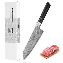 zayiko Black Edition Damascus Knife Kiritsuke I 20 cm blade made of 67 layers of VG10 Damascus steel I Ergonomic Pakkawood handle I Premium Japanese chef's knife for meat, fish & vegetables I Gift box