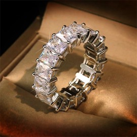 925 Sterling Silver Shiny Full Diamond Ring 18K Gold Cocktail Ring Square Cut Cubic Zirconia Promise Ring CZ Diamond Multi Row Rings Eternity Engagement Wedding Party Ring for Women Z.139 (US Code 6)