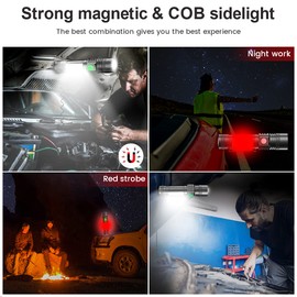 Rechargeable Flashlight, Magnetic LED Flashlight 【Battery Not Included】with COB Work Light, Pocket Tactical Flashlights with 6 Modes,1000 Lumens Super Bright,Waterproof,Zoomable,for Camping,Emergency