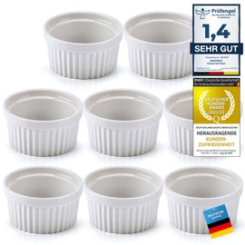 Dimono® Dessert Bowls Creme Brulee Souflee Moulds, Casserole Dish with 170 ml for Desserts, Muffins, Pies, Set of 8 (White)