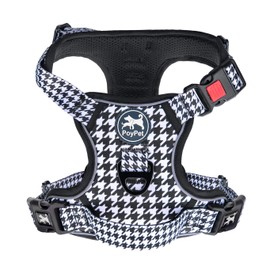 PoyPet No Pull Dog Harness, [Release on Neck] Reflective Adjustable No Choke Pet Vest with Front & Back 2 Leash Attachments, Soft Control Training Handle for Small Medium Large Dogs(Houndstooth,L)