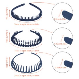 WLLHYF 3 Pieces Sharks Tooth Hair Comb Plastic Non Slip Headband Wavy Teeth Hair Hoop Fashion Effortless Hairband Hair Accessory for Women Girls Men (Blue)