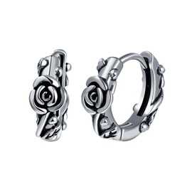 Yumilok Vintage Rose Flower Earrings for Women Mini Rose Stud Earrings Stainless Steel Hoop Earrings for Men Women Huggie Cartilage Earrings, Stainless Steel