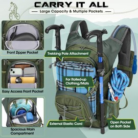 Hydration Backpack with 2L Water Bladder, Lightweight Water Backpack for Women&Men Small Insulated Hiking Backpacks with Rain Cover 18L Hydration Pack for Hiking, Running, Cycling, Biking,Olive Green