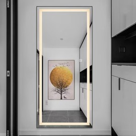 MeowWoof Full Length Standing Mirror with LED Lighting, 65x22 inches LED Full Body Dressing Standing Mirror, Wall Mounted/Leaning