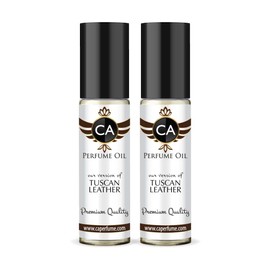 CA Perfume Impression of T. Ford Tuscan Leather For Men Replica Fragrance Body Oil Dupes Alcohol-Free Essential Aromatherapy Sample Travel Size Concentrated Long Lasting Attar Roll-On 0.3 Fl Oz-X2
