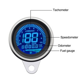 KAOLALI Motorcycle LCD Digital Speedometer Tachometer LED Speed Gauge Oil Level Meter with Night Light