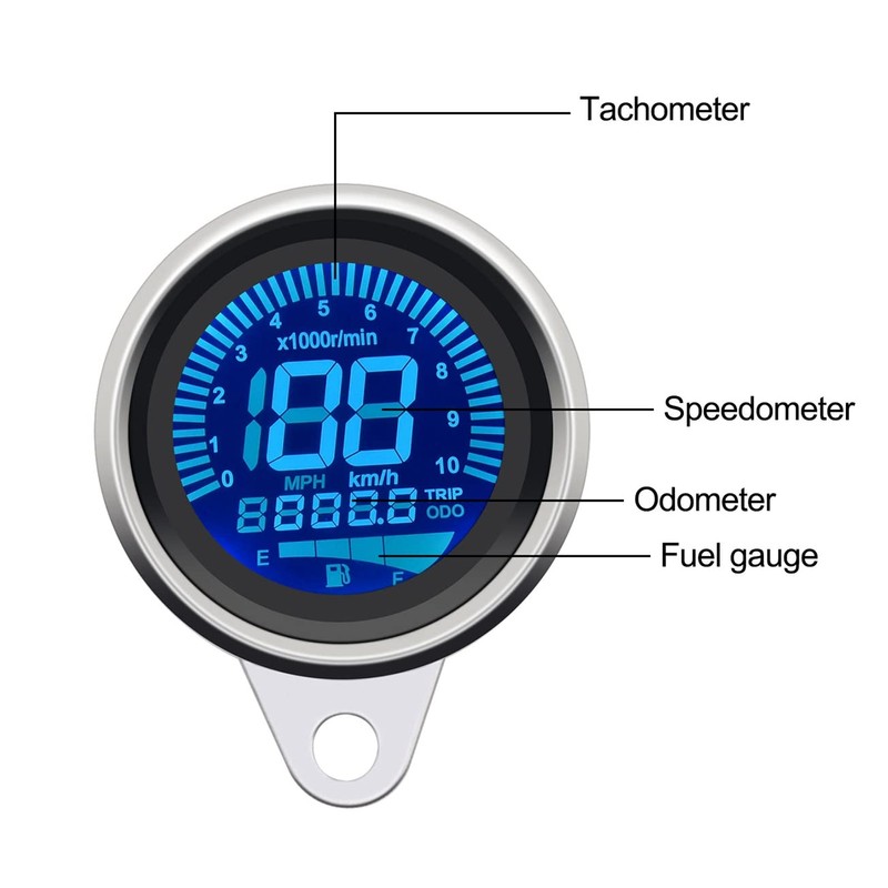 KAOLALI Motorcycle LCD Digital Speedometer Tachometer LED Speed Gauge Oil