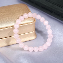 MAIBAOTA Rose Quartz Bracelet for Women, 8 mm Natural Beaded Pink Bracelet, Round Gemstones Bracelets, Crystal Jewelry Gifts for Women