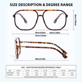 Oversized Square Aviator Reading Glasses for Women/Men - Large Frame Blue Light Blocking Readers with UV400 Protection