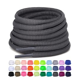 Puzeam 2 Pairs Oval Athletic Shoelaces 30 Colors 1/4" Half Round Shoe Laces for Sneakers - Dark Gray 80