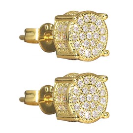 Cubic Zirconia Stud Earrings 14K Gold/Platinum Plated Ice Crystal Stud Earrings Gemstone Earrings Hip Hop Stud Earrings (Gold), Brass