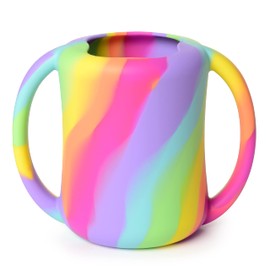 PrimaStella Silicone Baby & Toddler Training Cup with Handles (Rainbow Swirl)