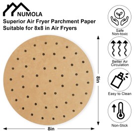 Numola Air Fryer Parchment Paper Liners, 100 Pcs Air Fryer Disposable Paper Liner for 3.4-7QT Air Fryer, 8 Inch Safe Air Fryer Paper, Non-stick Steamer Liner for Microwave, Bamboos Steaming Basket