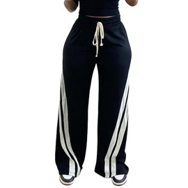 NRTHYE Women Wide Leg Sweatpants Drawstring Waist Straight Leg Sweatpants Striped Pants