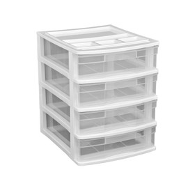Gracious Living Desktop & Countertop 4 Clear Smooth Gliding Drawers Storage Bin w/Organizer Top Lid for Small Items, Holds 8.5 x 11in Paper (3 Pack)