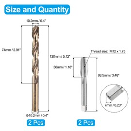 uxcell Tap and Drill Bit Set, 3pcs M12 x 1.75 Metric Straight Flute Thread Screw Taps & 3pcs 10.2mm Twist Drill Bits, Uncoated/Roasted Yellow HSS-6542/M35 HSS-CO Tapping Threading Tool