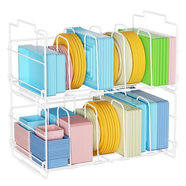 MAYZOLOP 2 Tiers Stack Metal Food Container Lid Organizer 8