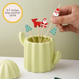 100PCS Christmas Cocktail Picks, 4.7 inch Christmas Food Picks Santa Claus Snowman Christmas Tree Elk Christmas Party Picks Christmas Toothpicks for Cocktail Appetizers Holiday Party Dessert