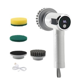 Gevvnss Electric Spin Scrubber with LED Display,IPX7 Waterproof Cordless Electric Cleaning Brush with 2 Adjustable Speeds&3 Replaceable Brush,Power Scrubber for Bathroom,Bedroom,Kitchen,White