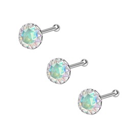 PIERCINGLINE Set of 3 925 Sterling Silver Nose Piercing Plug Flexible Crystal Piercing Nose, Silver