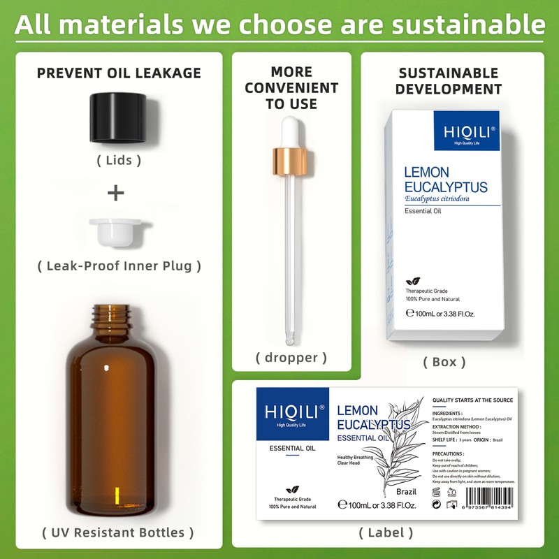 HIQILI Lemon Eucalyptus Essential Oil, 100% Pure Natural Undiluted Premium