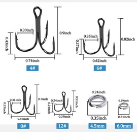 Treble Hooks and Split Rings Kit, 130Pcs Assorted Classic High Carbon Steel Fishing Triple Hooks Heavy Duty Stainless Steel Split Ring for Fishing Lures Saltwater Freshwater