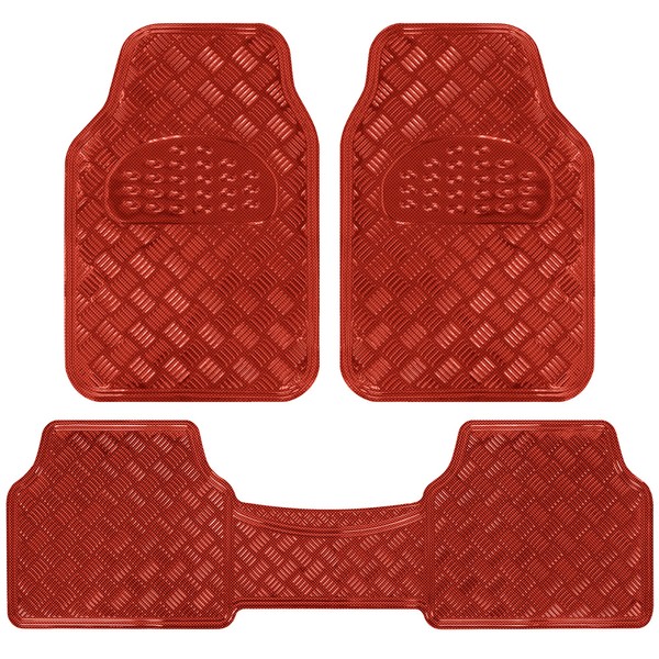 BDK MT-643-RD Metallic Bling Design Car Floor Mats - 3-Piece Set of Heavy Duty All Weather with Rubber Backing Fits Car Truck Van SUV (Red)