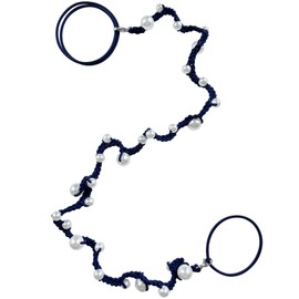 Cute Pearl Hair Ties for Women 25" Hand Braided Sport Ponytail Holders Long Pony Tail Wrap for Workouts, Daily Use, Beach,Swim,Surf,Diving Tangle Free Hair Accessories for Thick Curly Hair (Navy Blue)