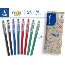 Pilot - FriXion Ball Stick Set with 8 Pens - Erasable Gel Ink - 2 Blue, 2 Black, 2 Red, 2 Green - The Affordable FriXion with Medium Tip - For Inserting into the Case - School Supplies