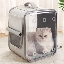 Petseek Cat Backpack Carrier Large Pet Backpack Carrier, 17lbs Load-Bearing Ventilated Design Dog Backpack Carrier for Small Dogs, Sturdy Cat Bubble Backpack for Travel, Hiking & Outdoor Use, Grey