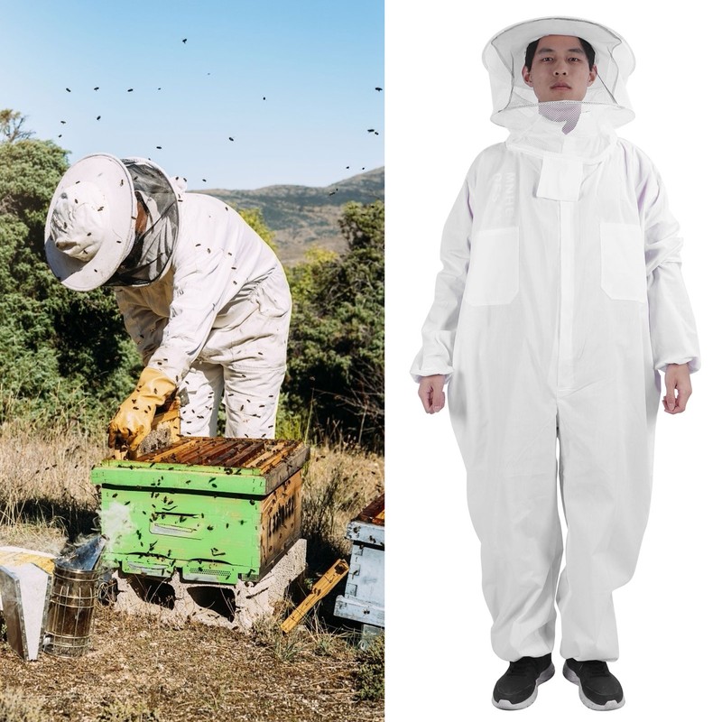 OnePiece Beekeeping Suit Protective Clothes with Dual Zippers Beekeeping Supplies