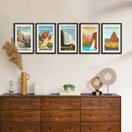 upsimples 11x17 Picture Frame Set of 5, Display Pictures 9x15 with Mat or 11 x 17 Without Mat, Wall Gallery Poster Frames, Black