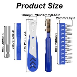 14 Piece Mini Ratchet Set, 1/4 Ratchet Wrench with Screwdriver Bits Offset Reversible Ratcheting Screwdriver Tools Set for Tight Spaces - Blue