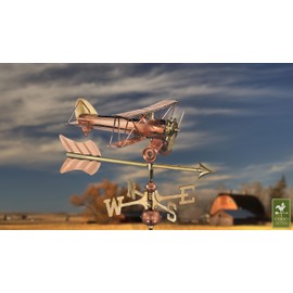 Good Directions Biplane with Arrow Weathervane, Includes Garden Pole, Pure Copper, Airplane Weathervanes, Aviation Décor