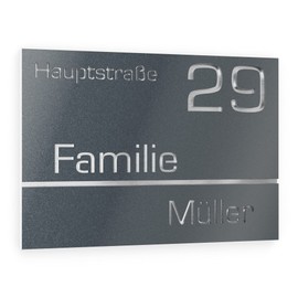 Graviers Design House Number Made of V2A Stainless Steel 215 x 150 mm – Anthracite Metallic – Weatherproof Rustproof Individually Adjustable Street Number Family Name – Made in Germany
