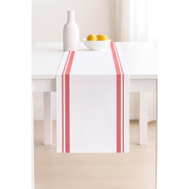 PurpleEssences French Striped Table Runner 72 inches Long Stripe Runner 14 x 72 Inch 100% Cotton - Durable Washable Fabric for Fall Thanksgiving - Red and White