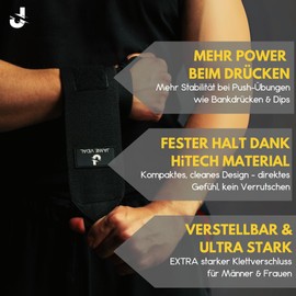 JAMIE VIDAL® [Test Winner Wrist Bandages 60 cm [Premium] Wrist Wraps for Fitness, Weight Sports, Bodybuilding, Crossfit, Wrist Bandage with Strong Wrist Support for Men and Women (Black)