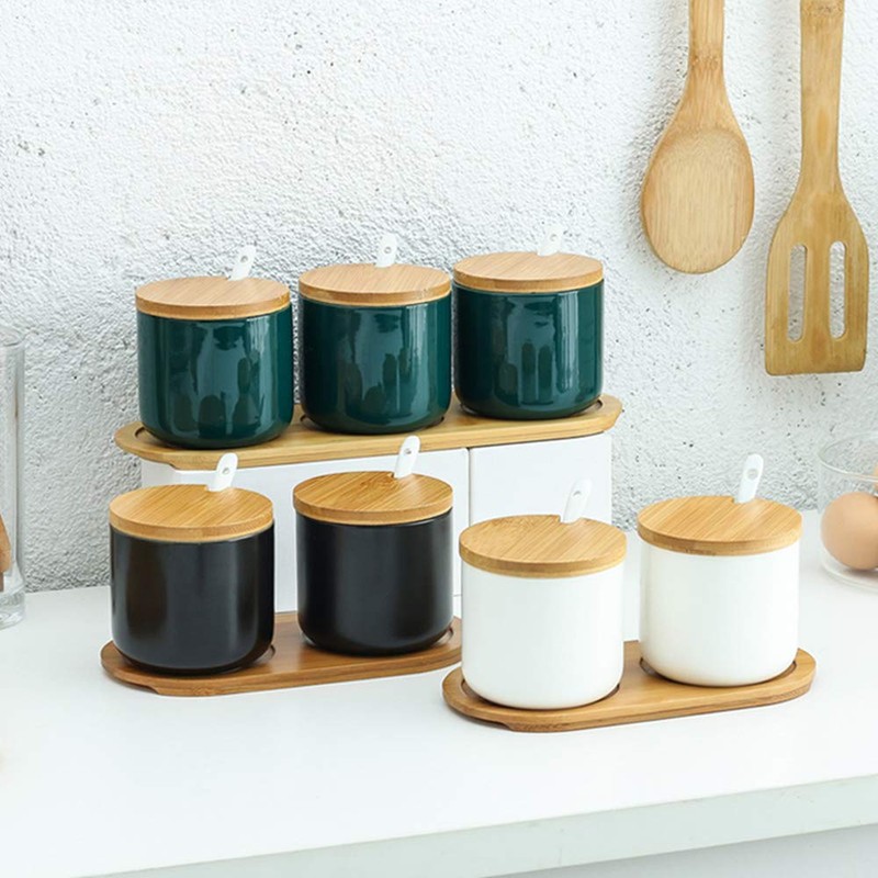 OnePine Set of 2 Sugar Bowl, 260ml Ceramic Spice Jar