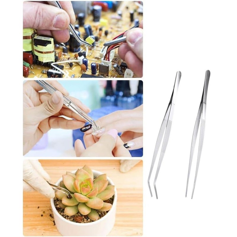 2Pcs Straight and Curved Tip Tweezers Anti-Static Tweezers Sewing Machine