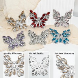 Rhinestone Butterfly Applique Patches, Crystal Iron On Animal Badges for Clothing, Backpacks, Jackets, Jeans DIY Repair (5, Clear AB)