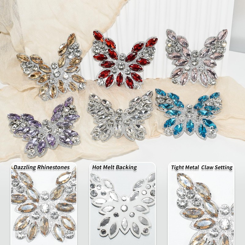 Rhinestone Butterfly Applique Patches, Crystal Iron On Animal Badges for