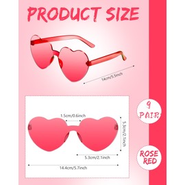 ZHANGBY 9 Pairs Heart Sunglasses for Women, Hot Pink Heart Glasses for Party Favor