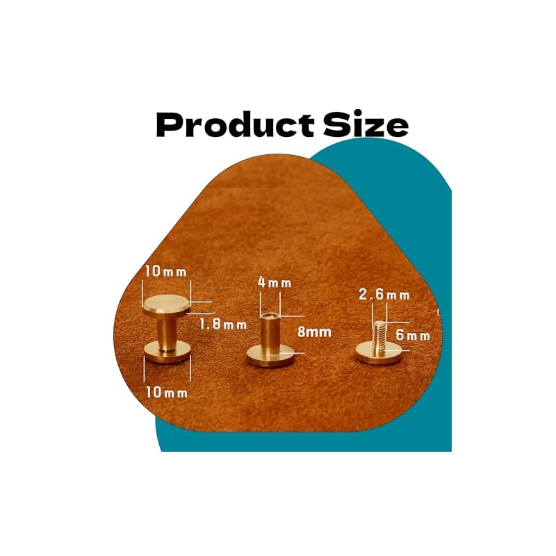 Brass Chicago Screws 10×4×8mm 20Pack Rivets Bookbinding Stud Screws Nail