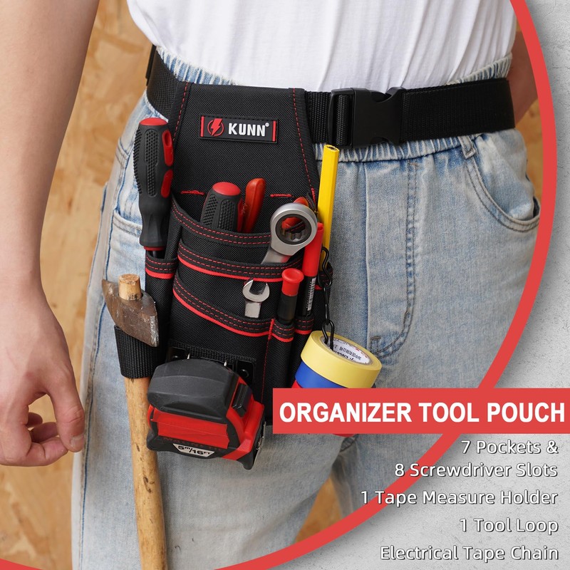 KUNN Electrician Tool Pouch with Belt Clip - 7-Pocket Lightweight