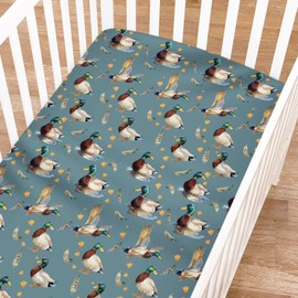 Vintage Duck Hunting Baby Crib Sheets for Girl Boy 52"x28" Mallard Ducks Feathers Soft Breathable Crib Mattress Covers Wild Bird Animal Nursery Baby Bed Sheets Fits Standard Crib and Toddler Mattress