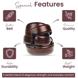 Beep Free 1 1/8” Top Grain Leather Belt 30mm| 100% Metal-Free | TSA Friendly, Hypoallergenic, Airport Friendly