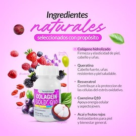 Colagein Gold Q10 (60 pz de 550 mg/cu) - Suplemento que contiene colágeno hidrolizado, queratina, resveratrol, Q10, acai, blueberry, noni, arándano, semilla de uva, mangostan y goji. Apoyo para articulaciones, piel, cabello, uñas y bienestar celular. TECNUTRITIONS