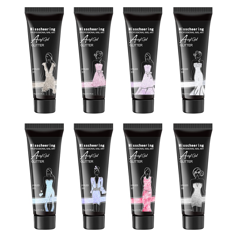 8 Pack Nail Gel Kit 15ml Glitter Builder Nail Gel